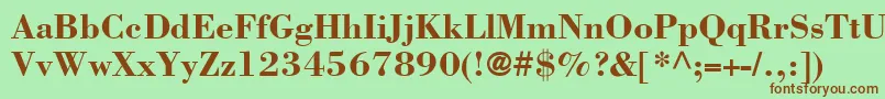 BodoniSsiBold-Schriftart – Braune Schriften auf grünem Hintergrund