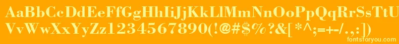 BodoniSsiBold-Schriftart – Gelbe Schriften auf orangefarbenem Hintergrund