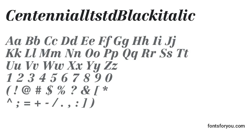Schriftart CentennialltstdBlackitalic – Alphabet, Zahlen, spezielle Symbole