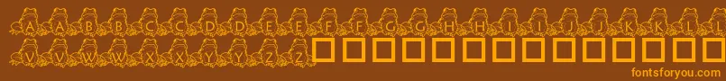 PfFrogSitting-Schriftart – Orangefarbene Schriften auf braunem Hintergrund