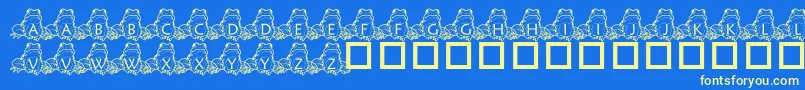 フォントPfFrogSitting – 黄色の文字、青い背景