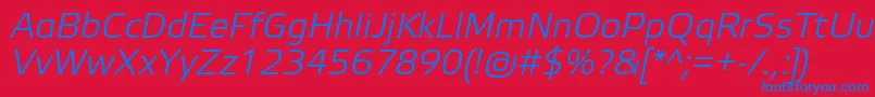 ElektraLightProItalic-Schriftart – Blaue Schriften auf rotem Hintergrund