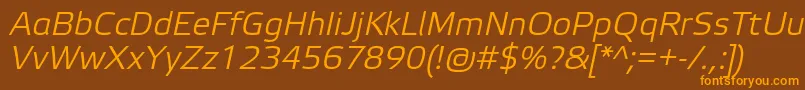 Weitere Informationen zur ElektraLightProItalic-Schriftart ElektraLightProItalic-Schriftart – Orangefarbene Schriften auf braunem Hintergrund