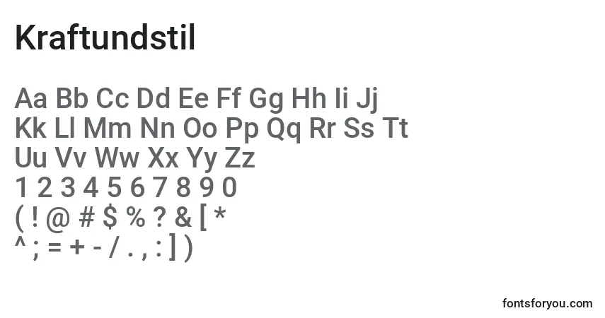 Czcionka Kraftundstil – alfabet, cyfry, specjalne znaki