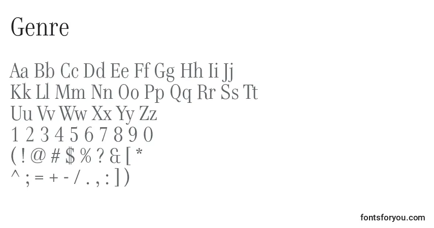 Шрифт Genre – алфавит, цифры, специальные символы