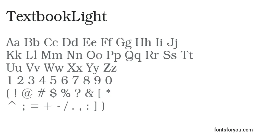 Czcionka TextbookLight – alfabet, cyfry, specjalne znaki