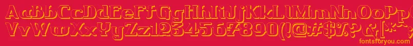 Friendo3DР™-Schriftart – Orangefarbene Schriften auf rotem Hintergrund