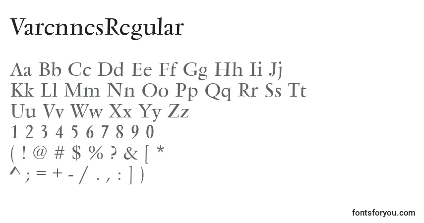 A fonte VarennesRegular – alfabeto, números, caracteres especiais