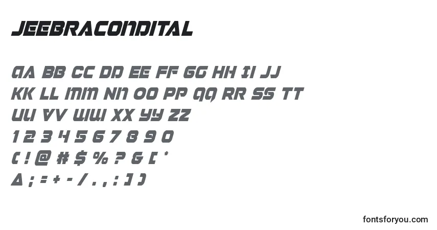 A fonte Jeebracondital – alfabeto, números, caracteres especiais
