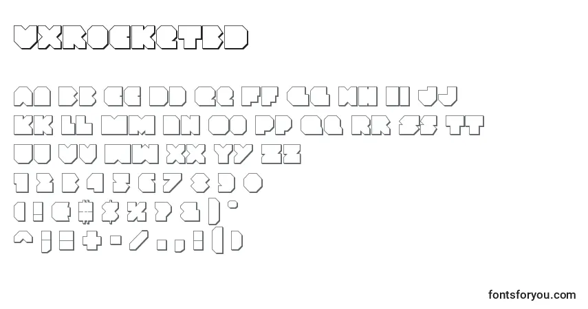 Czcionka Vxrocket3D – alfabet, cyfry, specjalne znaki
