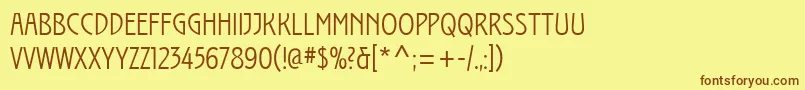 フォントIzisOne – 茶色の文字が黄色の背景にあります。