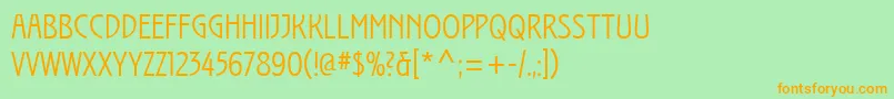 フォントIzisOne – オレンジの文字が緑の背景にあります。