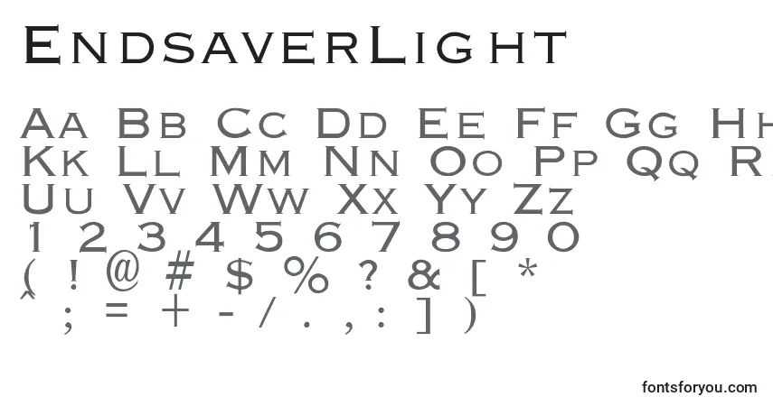 Шрифт EndsaverLight – алфавит, цифры, специальные символы
