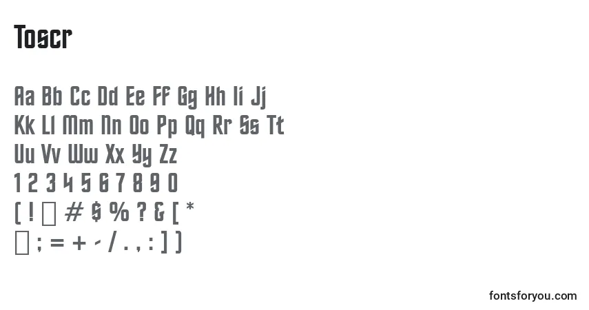 Czcionka Toscr – alfabet, cyfry, specjalne znaki