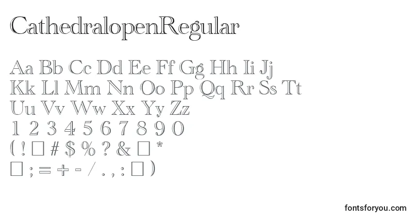 Czcionka CathedralopenRegular – alfabet, cyfry, specjalne znaki