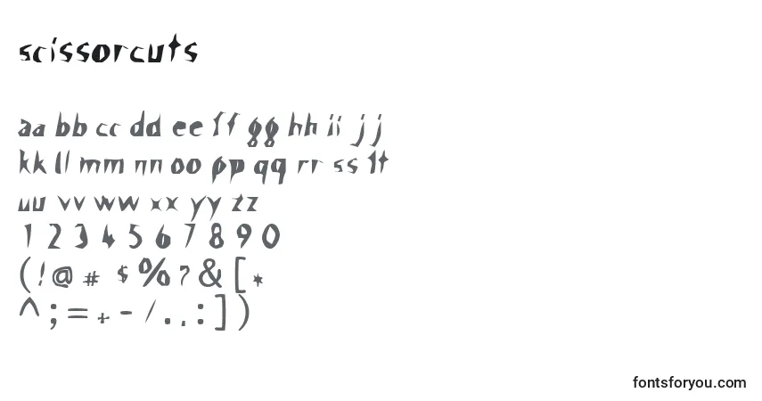 A fonte ScissorCuts – alfabeto, números, caracteres especiais