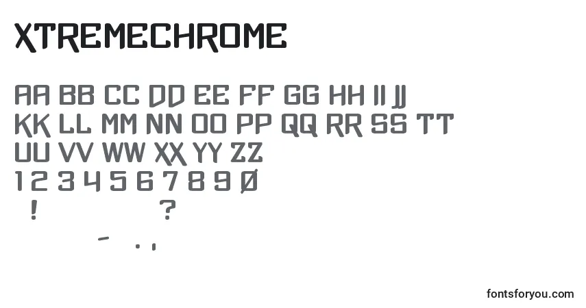 A fonte XtremeChrome – alfabeto, números, caracteres especiais