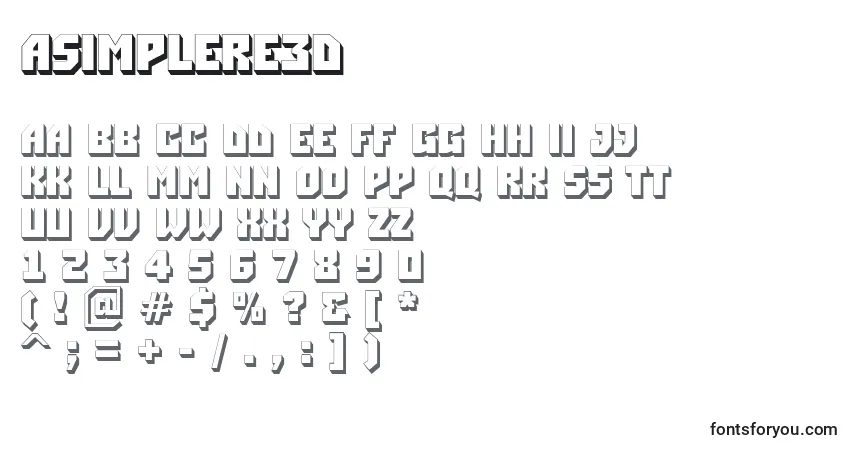 Czcionka ASimplere3D – alfabet, cyfry, specjalne znaki