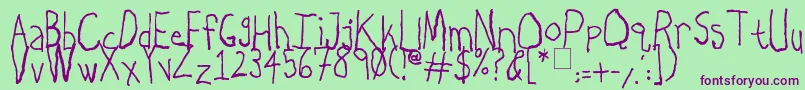 LeftyDoesRightyCharcoal Font – Purple Fonts on Green Background