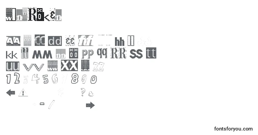 Czcionka Winbroken – alfabet, cyfry, specjalne znaki