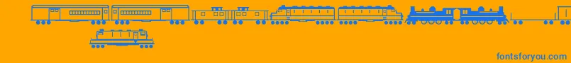 Trains-Schriftart – Blaue Schriften auf orangefarbenem Hintergrund