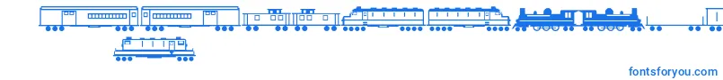 Trains-Schriftart – Blaue Schriften auf weißem Hintergrund