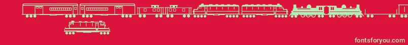 Trains-Schriftart – Grüne Schriften auf rotem Hintergrund