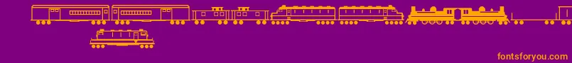 Trains-Schriftart – Orangefarbene Schriften auf violettem Hintergrund