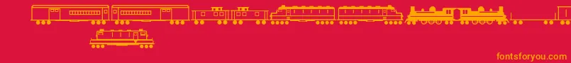 Trains-Schriftart – Orangefarbene Schriften auf rotem Hintergrund