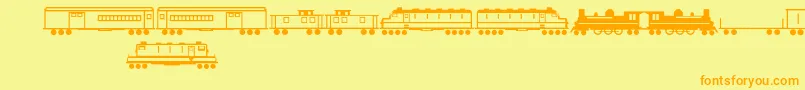 Trains-Schriftart – Orangefarbene Schriften auf gelbem Hintergrund