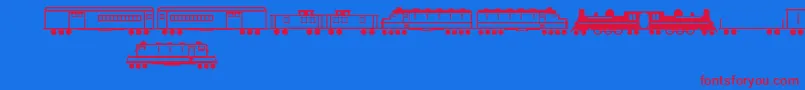 Trains-Schriftart – Rote Schriften auf blauem Hintergrund