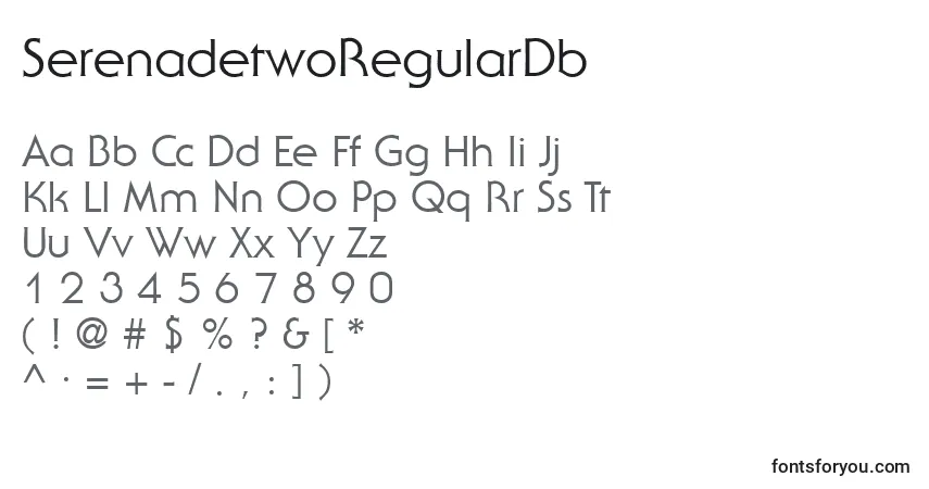 Czcionka SerenadetwoRegularDb – alfabet, cyfry, specjalne znaki