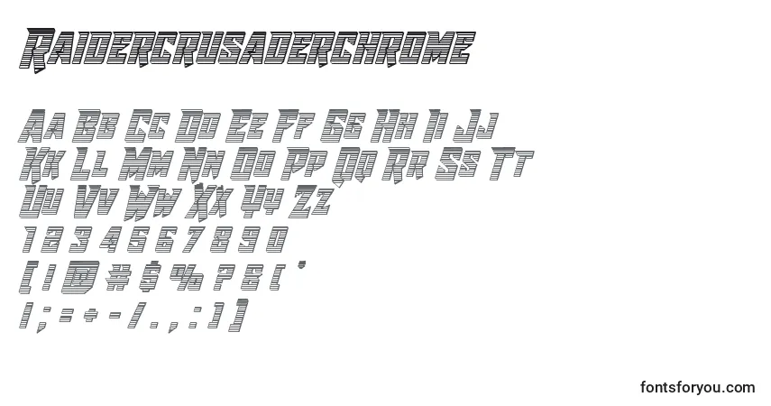 Czcionka Raidercrusaderchrome – alfabet, cyfry, specjalne znaki