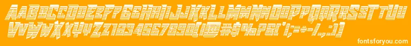 Raidercrusaderchrome-Schriftart – Weiße Schriften auf orangefarbenem Hintergrund