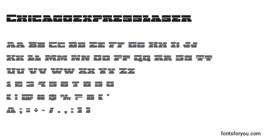 Schriftart Chicagoexpresslaser – Alphabet, Zahlen, spezielle Symbole