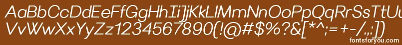 VilleraySemilightitalic-fontti – valkoiset fontit ruskealla taustalla