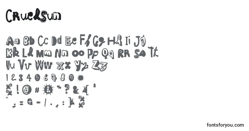 Schriftart CruelSun – Alphabet, Zahlen, spezielle Symbole