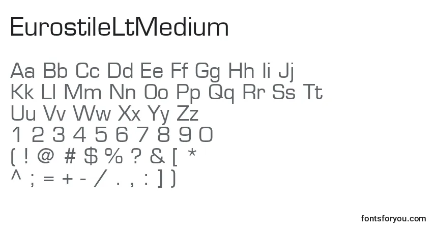 A fonte EurostileLtMedium – alfabeto, números, caracteres especiais