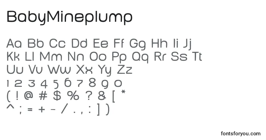 BabyMineplump-fontti – aakkoset, numerot, erikoismerkit