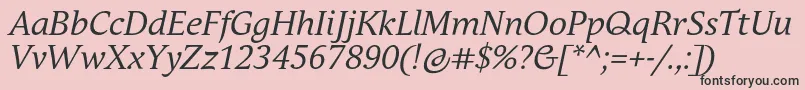 Fonte AndulkaBookProItalic – fontes pretas em um fundo rosa