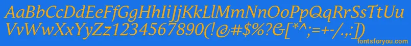 Fonte AndulkaBookProItalic – fontes laranjas em um fundo azul