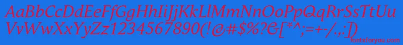 AndulkaBookProItalic-Schriftart – Rote Schriften auf blauem Hintergrund