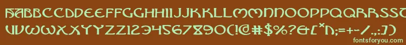 フォントBrinathyne – 緑色の文字が茶色の背景にあります。