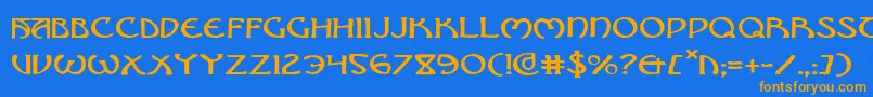 フォントBrinathyne – オレンジ色の文字が青い背景にあります。