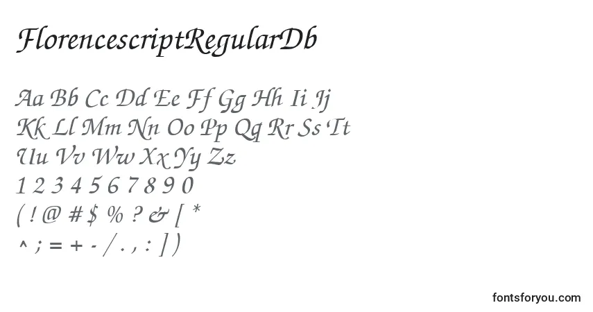 A fonte FlorencescriptRegularDb – alfabeto, números, caracteres especiais