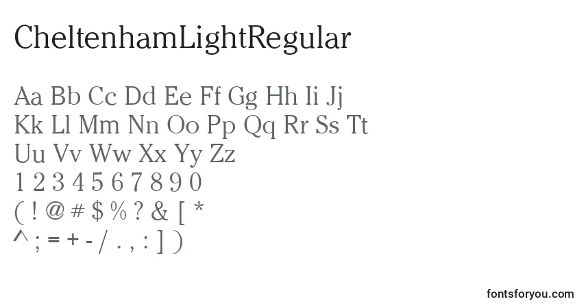 A fonte CheltenhamLightRegular – alfabeto, números, caracteres especiais
