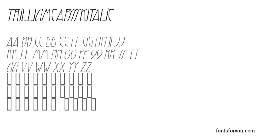Czcionka TrilliumcapssskItalic – alfabet, cyfry, specjalne znaki