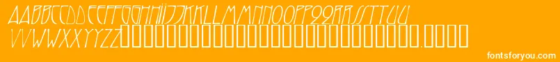 TrilliumcapssskItalic-Schriftart – Weiße Schriften auf orangefarbenem Hintergrund