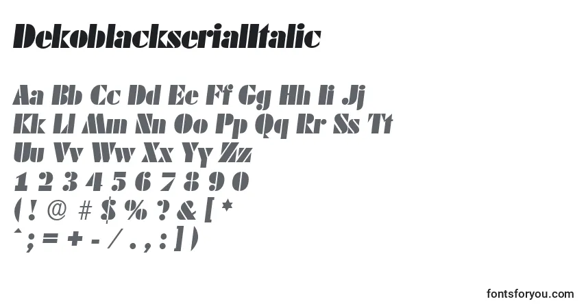 Czcionka DekoblackserialItalic – alfabet, cyfry, specjalne znaki