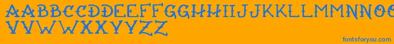 RatsGetFat-Schriftart – Blaue Schriften auf orangefarbenem Hintergrund